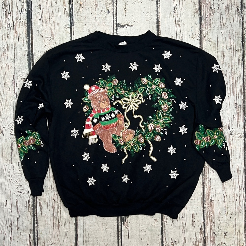 Vintage Holiday Time Christmas Ugly Sweater Party 1980s Crewneck Sweatshirt
